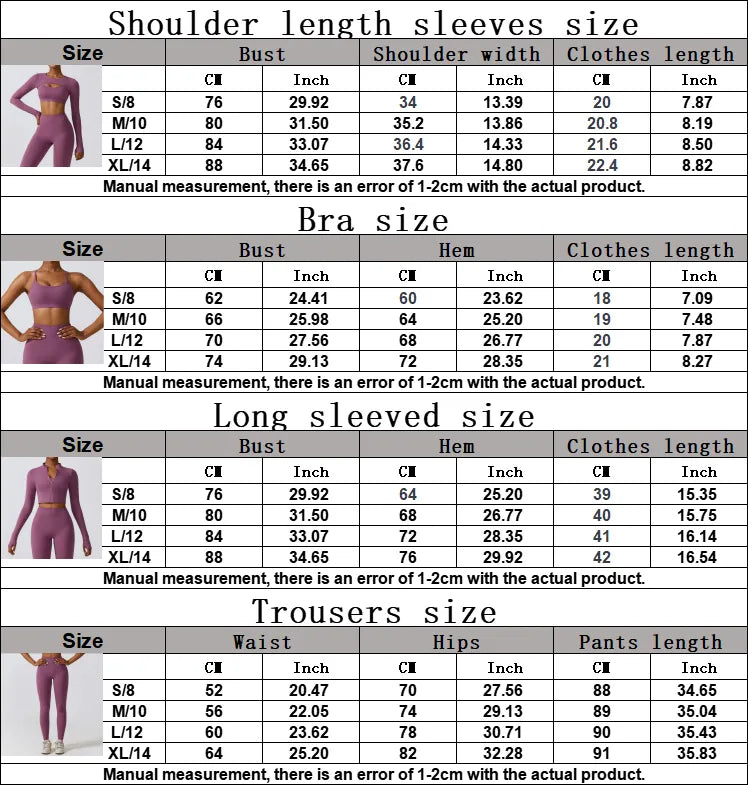 Size Chart for KeneChic Women's Workout Clothes