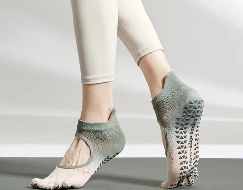 Woman Wearing KeneChic Five-Toe Non-slip Silicone Ankle Socks